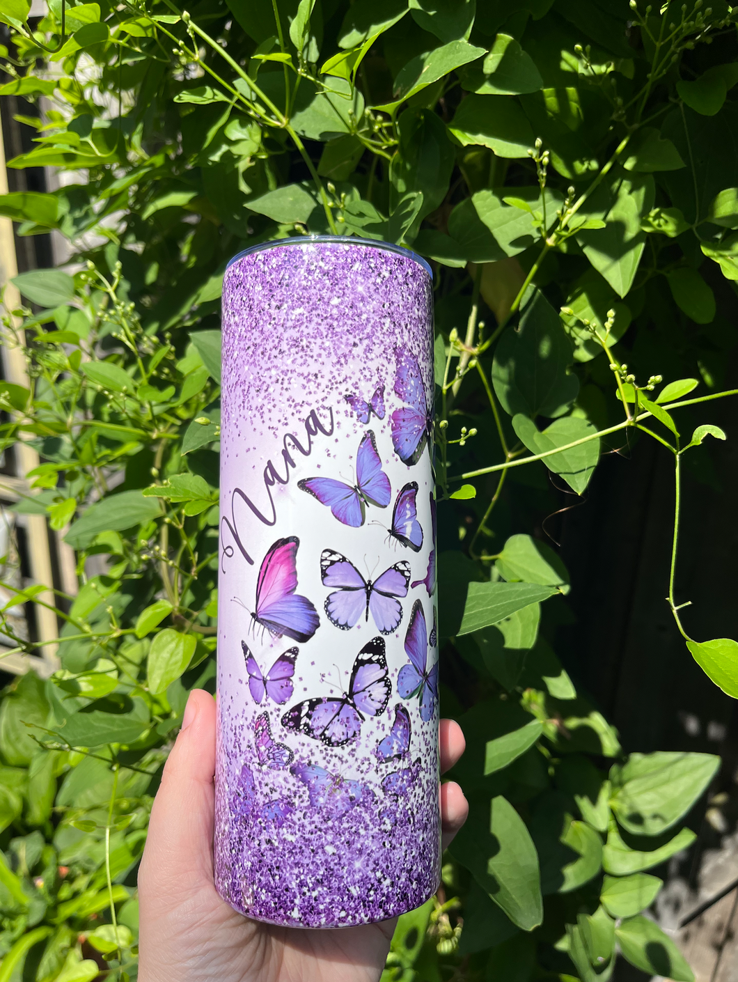 Purple Sparkling Butterfly Tumbler